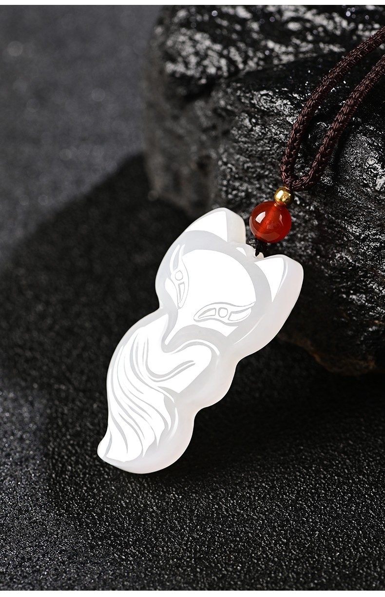 景禾和田玉羊脂玉灵狐吊坠女士款天然新疆玉石小狐狸玉坠玉佩玉牌玉器