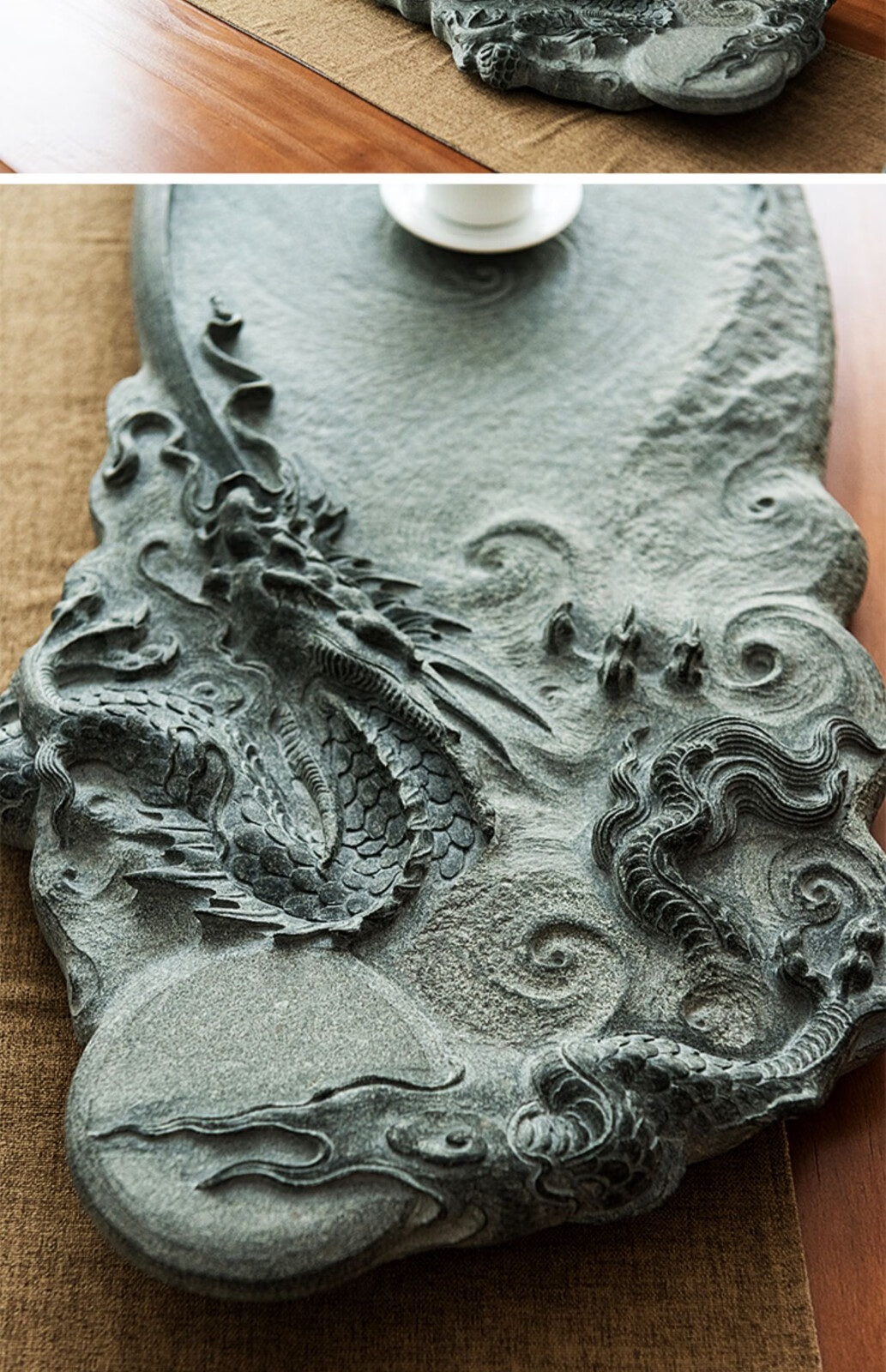 茗石斋 罗源青石茶盘现代轻奢纯手工雕刻青龙新中式高端家用客厅办公