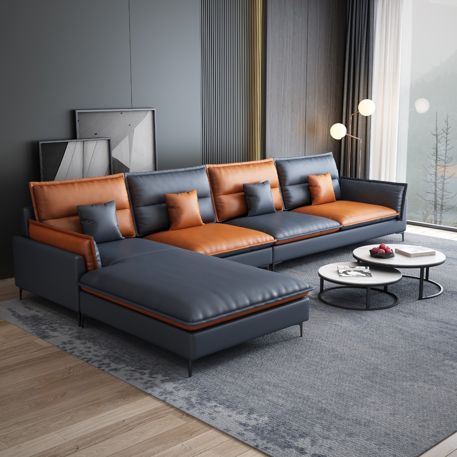 全悠沙发茶几电视柜套房家具32米四人位贵妃乳胶版c款单边伸缩电视柜