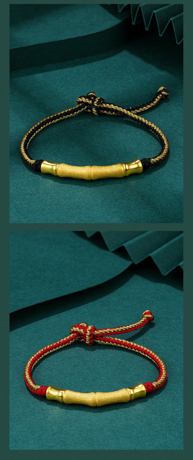 庆怡珠宝 999足金竹节黄金手链男女情侣款一对金弯管半手镯转运珠编绳