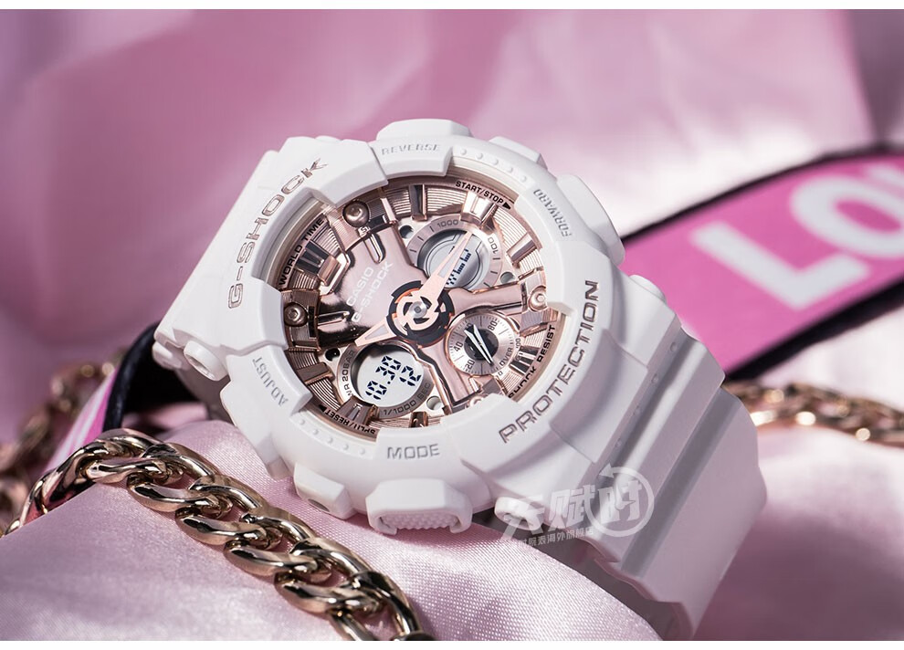 卡西欧casio手表gshock樱花粉mini运动防水男女表马卡龙浅粉gmas120np