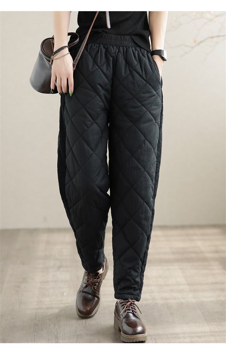 衣瑾帛社休闲棉裤女2022冬季新款女装夹棉文艺百搭棉裤时尚菱格加厚