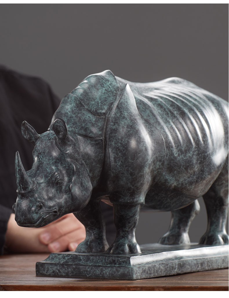 唯艺思佳纯铜犀牛摆件创意家居客厅玄关书房轻奢装饰摆件灵犀君雕塑