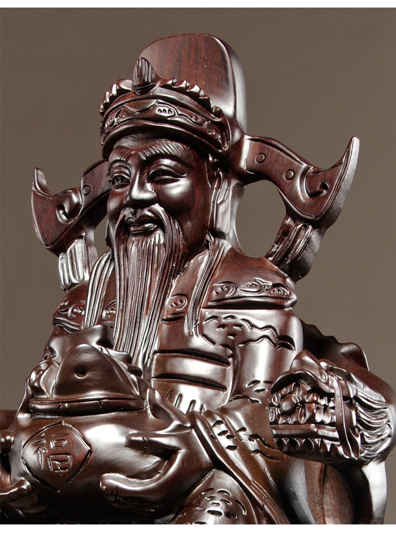 瀚淘实木雕财神爷摆件木头雕刻家居供奉木质财神店铺公司开业摆设长14