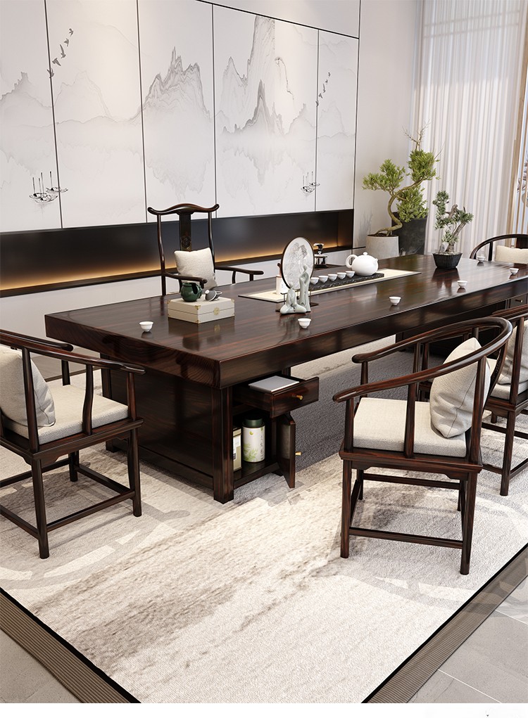 著府熙院 实木大板茶桌新中式禅意功夫茶台现代简约酒店大厅办公室