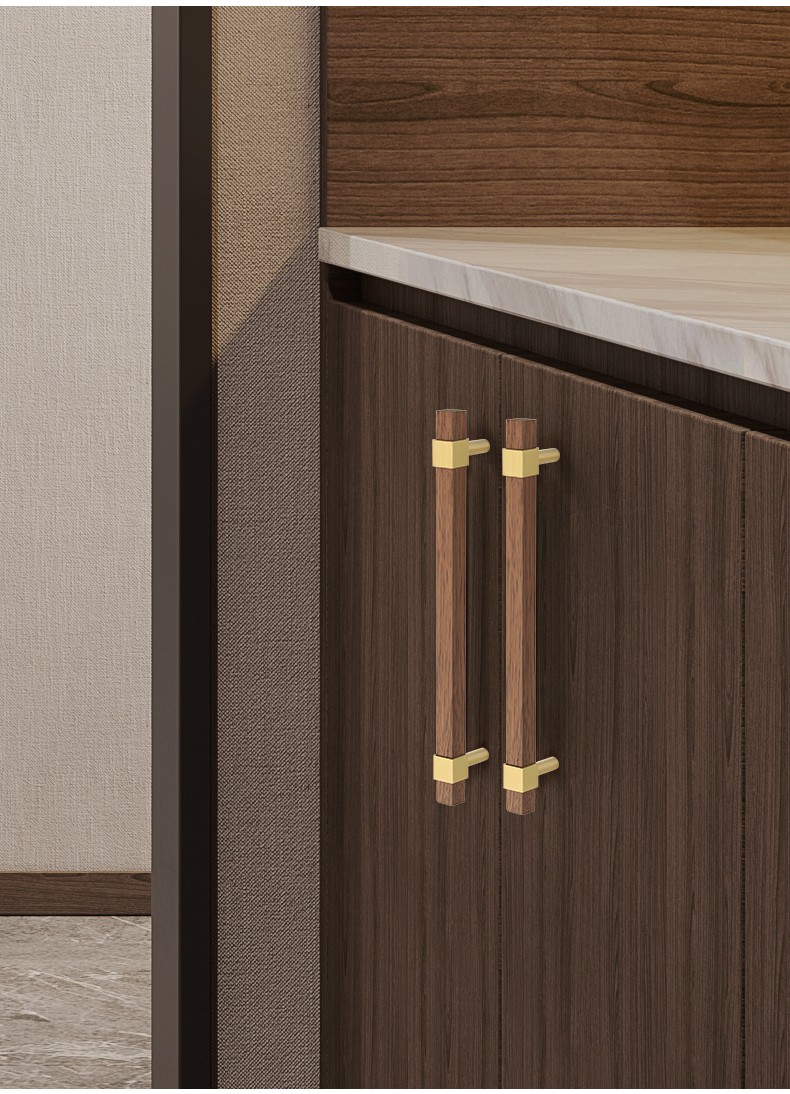 偶遇简约实木柜门胡桃木拉手橱柜抽屉实木门把手轻奢床头柜黄铜拉手