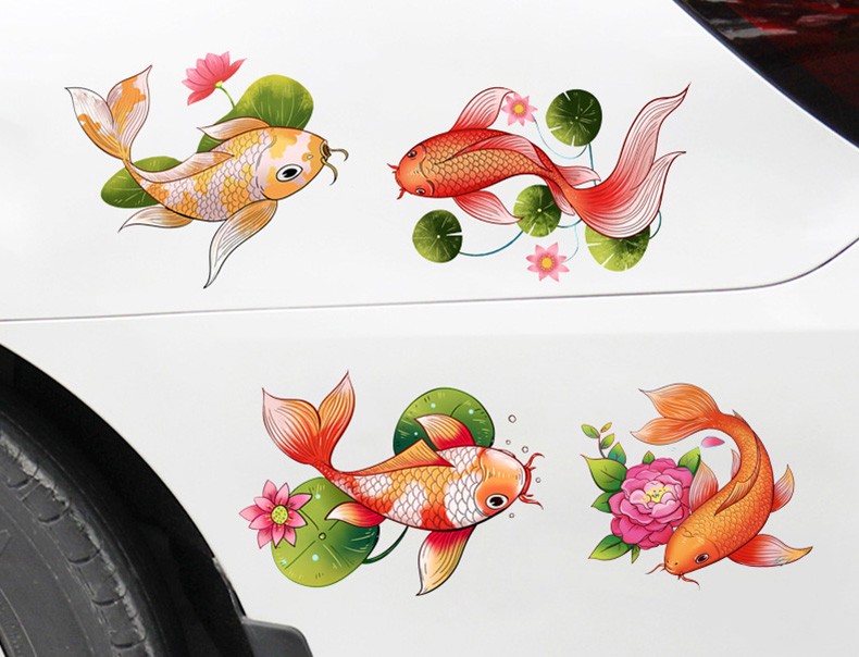 ps鲤鱼车贴创意个性鱼图案贴画车身划痕遮挡遮盖3d立体汽车防水贴纸ty