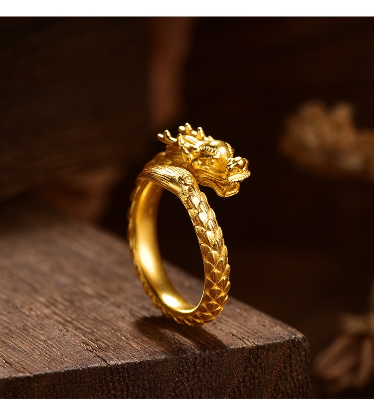 明牌珠宝传家金系列龙凤婚戒足金古法黄金戒指男女结婚对戒龙凤婚戒凤