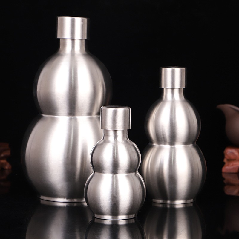 不锈钢酒葫芦酒壶便携户外随身水壶酒瓶葫芦水杯半斤砂葫芦酒壶壶套
