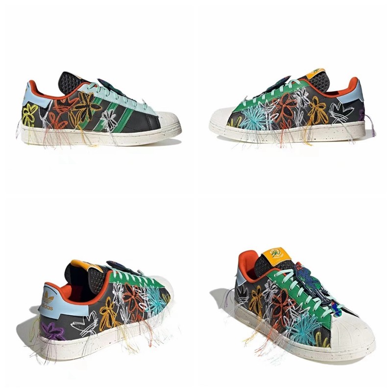 阿迪达斯adidassuperstarsw联名男女同款花朵刺绣休闲运动板鞋gx3823