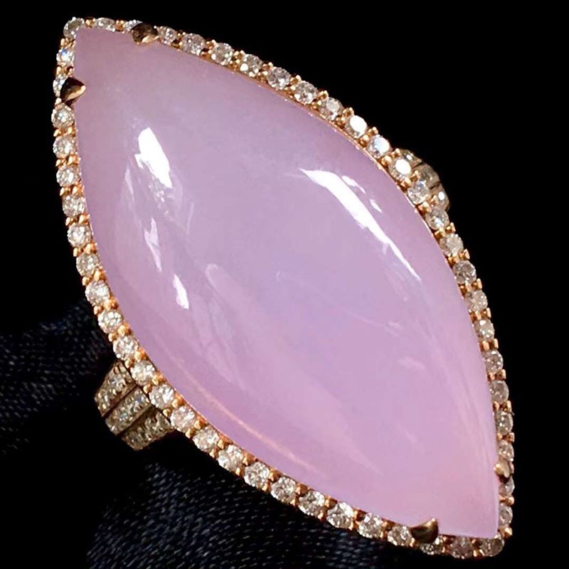 月亮阿姨翡翠冰种紫罗兰大马眼戒指缅甸玉石蛋面翡翠手饰18k金镶钻石