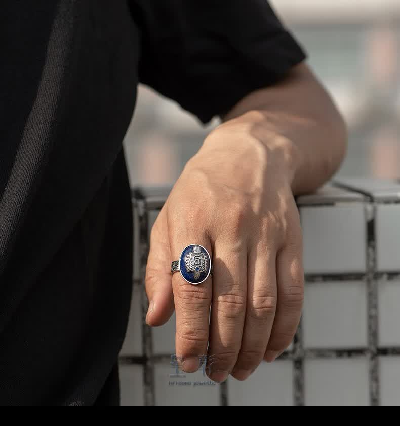 皇彰925银吸血鬼日记戒指男士同款周边配饰tian然青金石戒指宽版指环