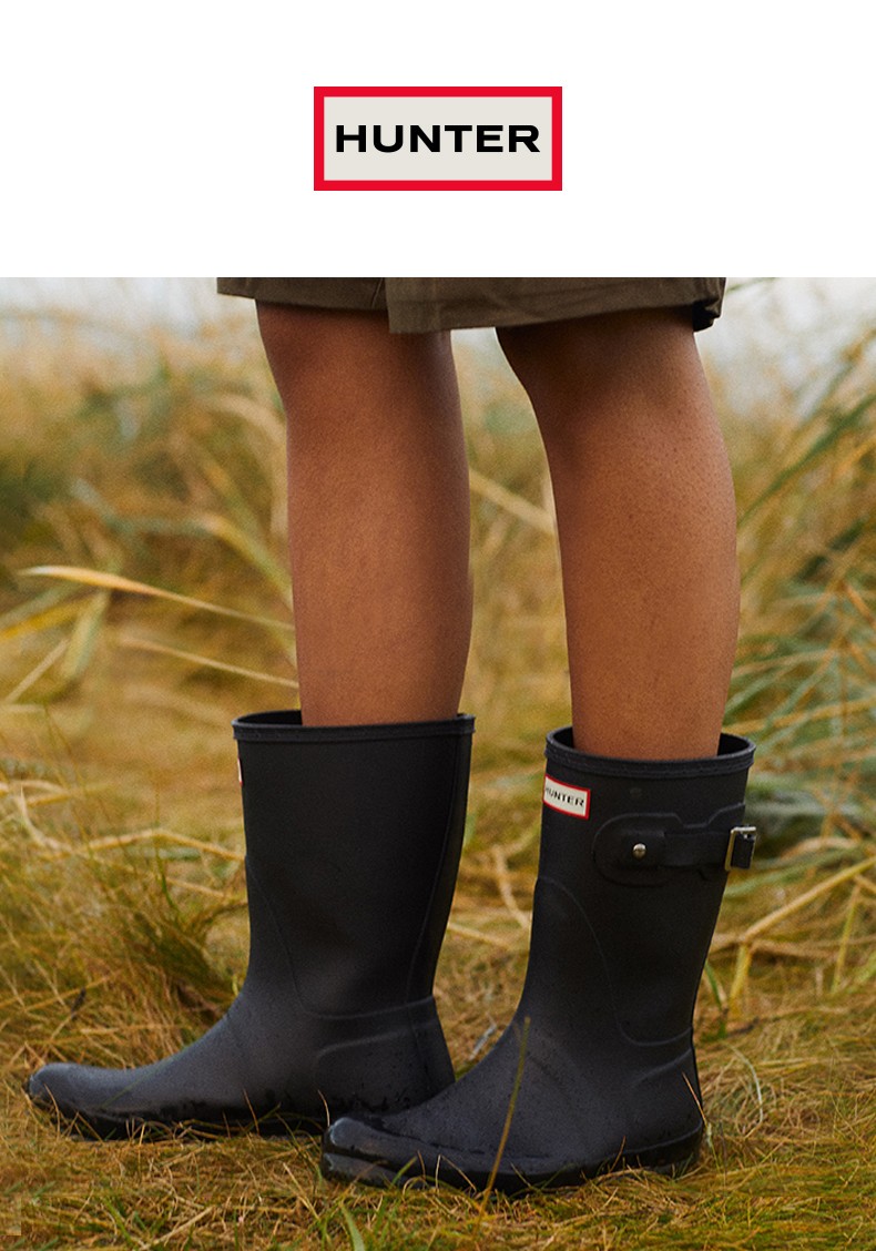 hunter英国惠灵顿雨鞋雨靴男时尚款外穿哑光显瘦防水防滑中短筒靴黑色
