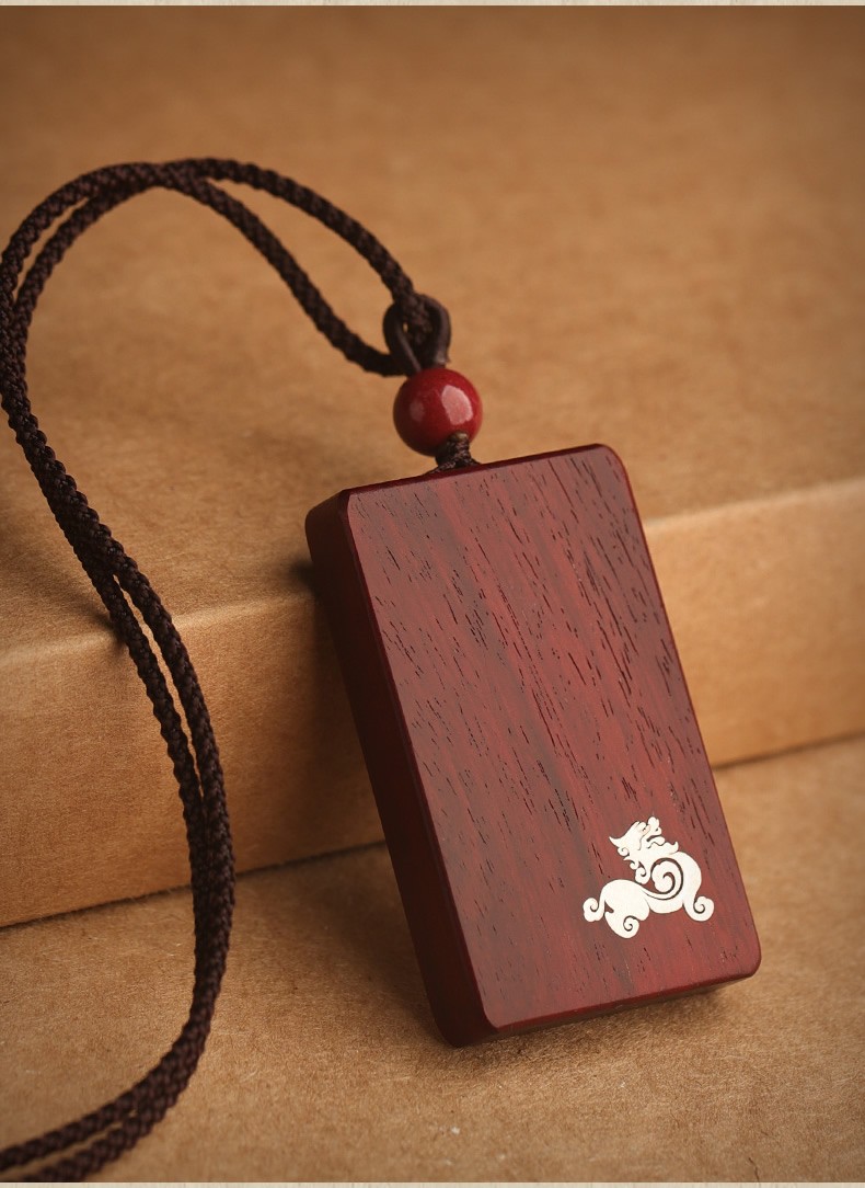 挂饰情侣项链 dz23-小叶紫檀无事牌吊坠【镶银貔貅款】-女士款【图片