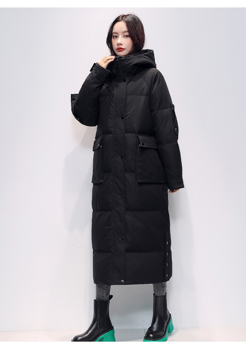 鸭鸭羽绒服女中长款2021年冬季新款过膝加厚防风保暖百搭休闲外套xj