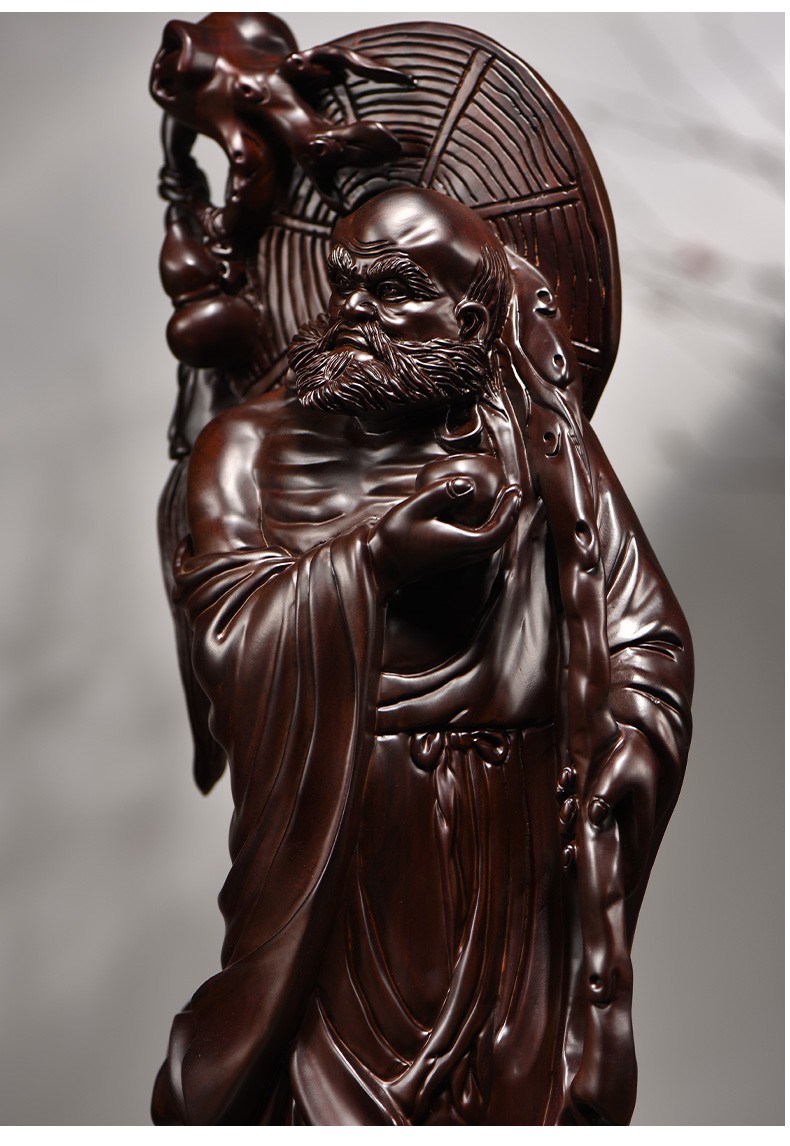 浣彩黑檀木雕刻达摩祖师佛像摆件家居客厅玄关禅意装饰摆设红木工艺品