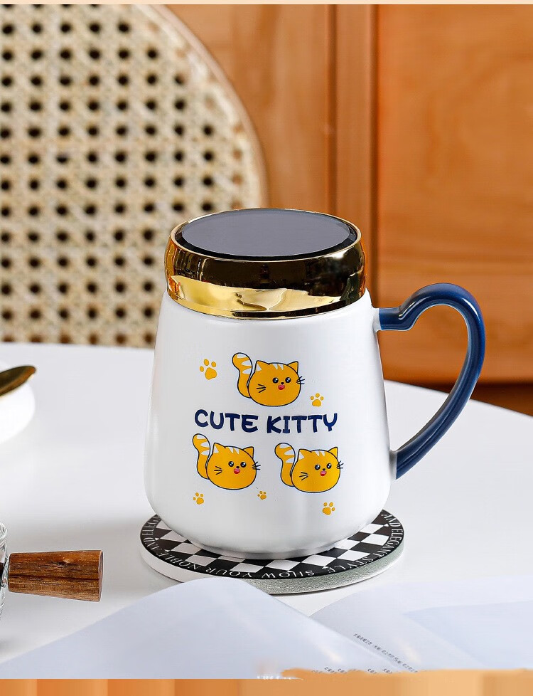 可爱动物陶瓷马克杯带盖水杯子创意少女可爱情侣款家用牛奶咖啡杯