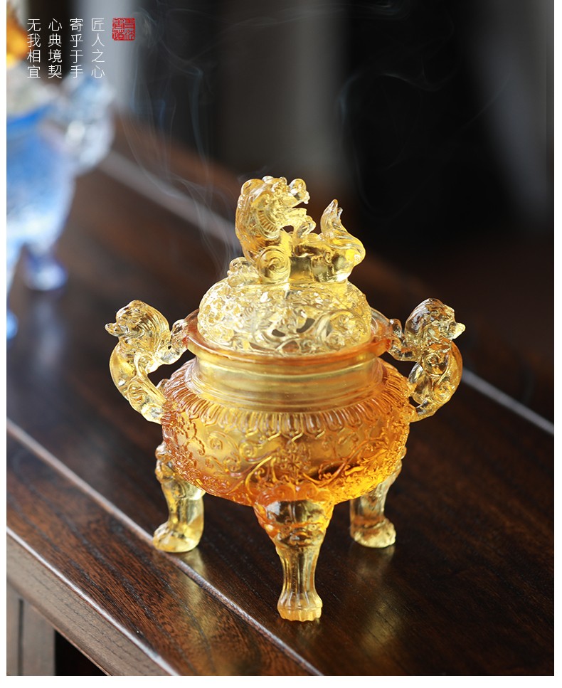 撩云仿古琉璃香炉摆件供佛三足宣德炉盘香炉家用供奉香薰炉焚香炉居家