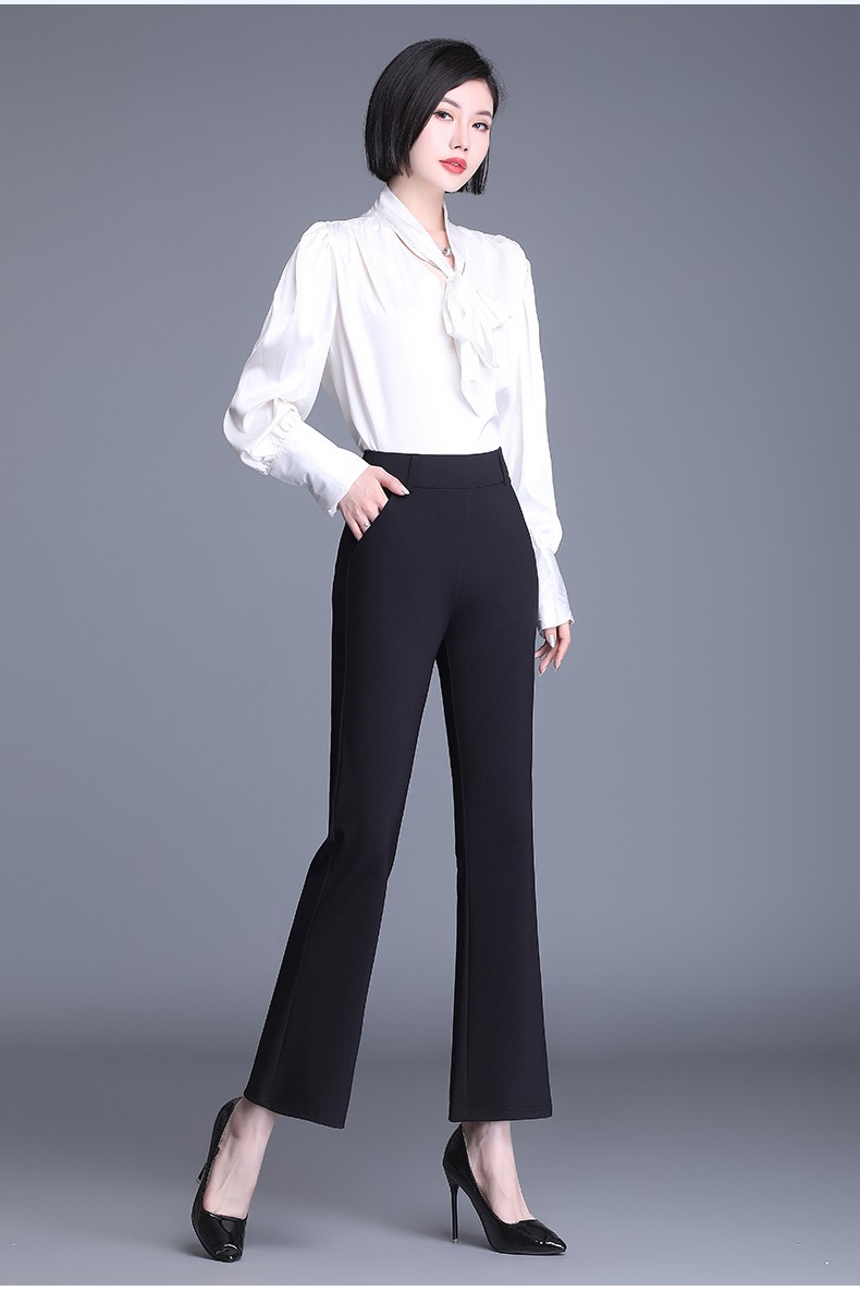 裤子女休闲女士微喇叭裤高腰显瘦微喇裤洋气九分裤女夏天裤子白色5xl