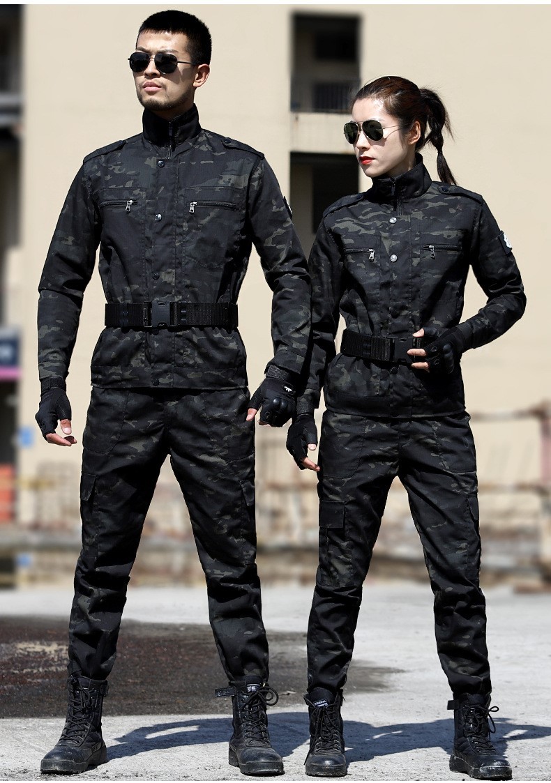 蟒纹迷彩服套装男 特种作训服仿生服军迷服饰颜扬多袋耐 黑蟒纹迷彩服