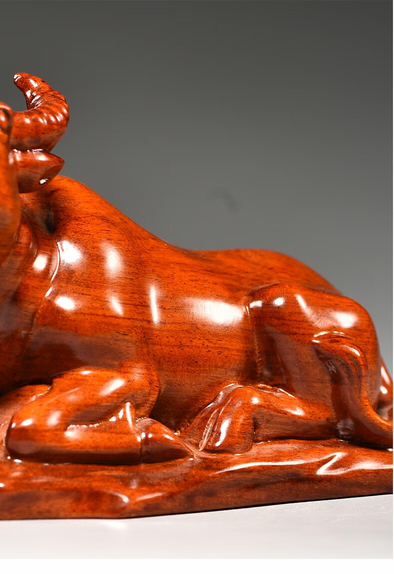 艺永轩花梨木雕牛摆件实木水牛工艺品牛气冲天家居客厅董事长总经理