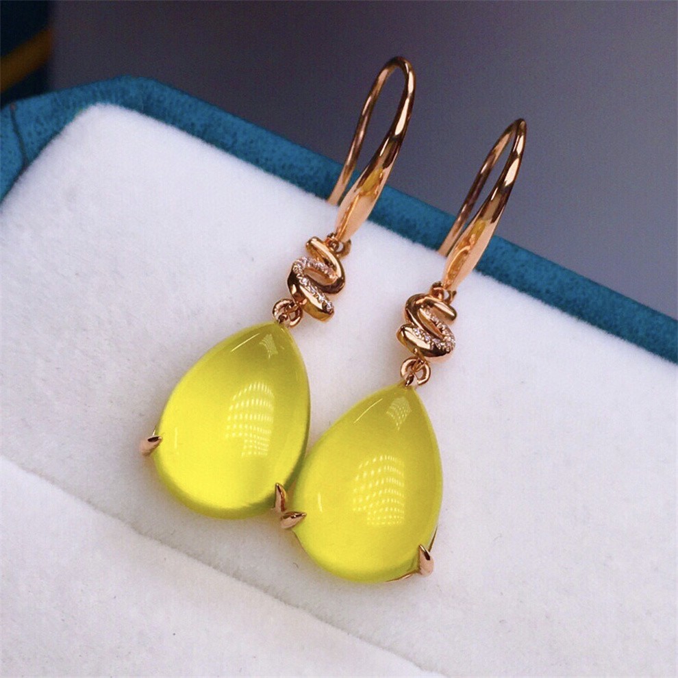 宥熙珠宝天然黄葡萄石耳坠彩色宝石18k金镶嵌裸石152克拉晶体通透附