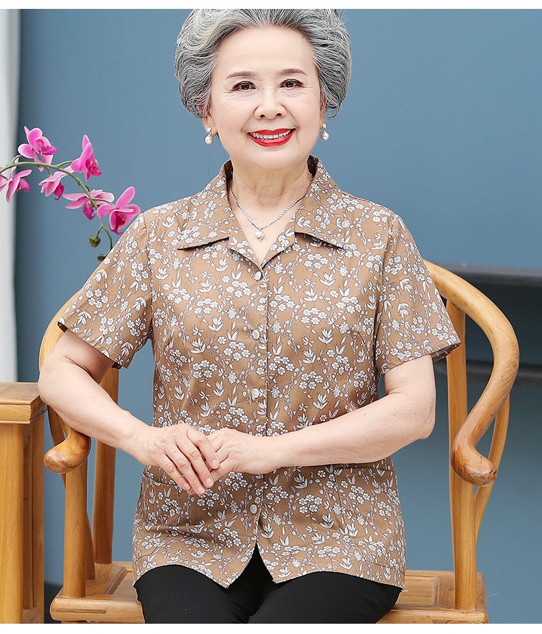 娜爱缘中老年女装衬衫女奶奶夏装衬衫妈妈夏季套装老人衣服老太太服装
