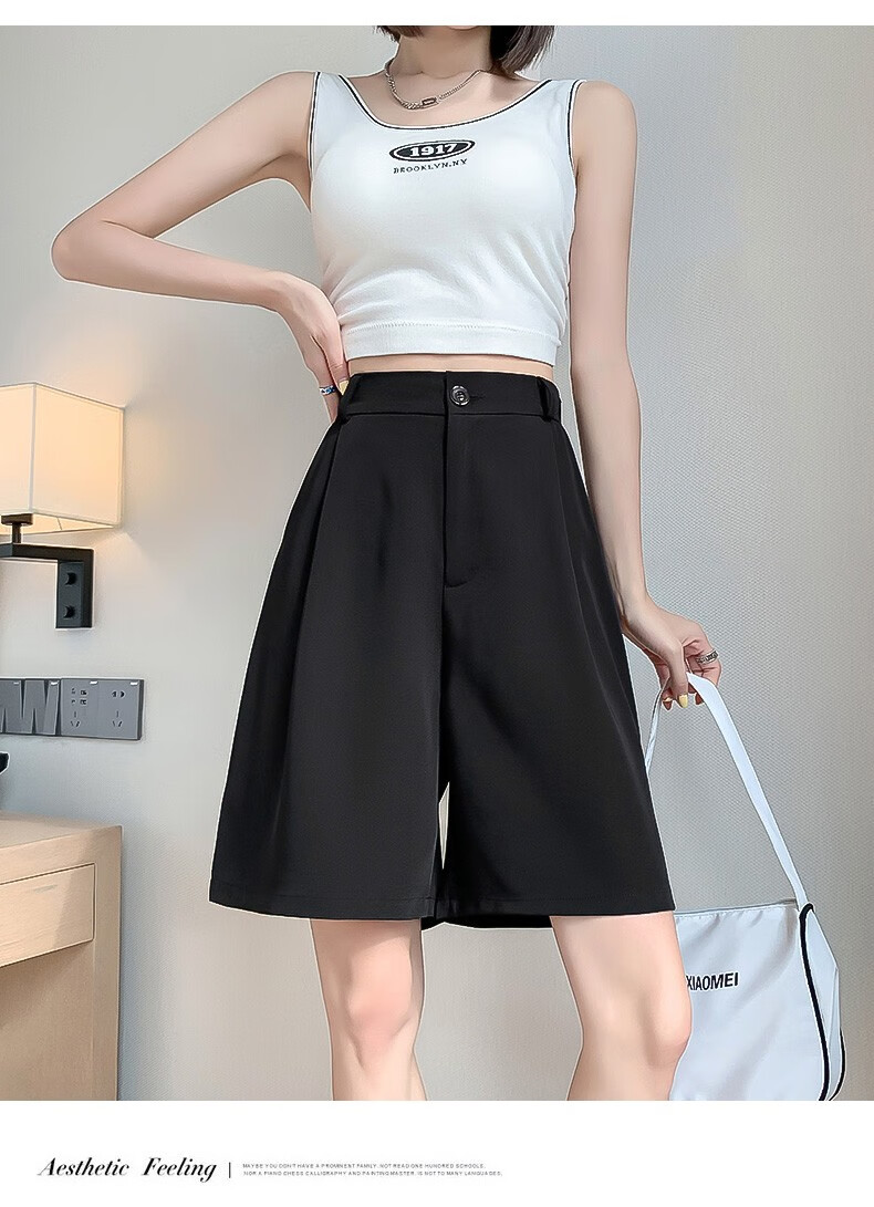 LangSha Women's Suit Shorts, Lightweight And Loose-Fitting for Summer Wear, Wide-Leg Five-Point Shorts, High-Waisted A-Line Slimming Casual Shorts 19