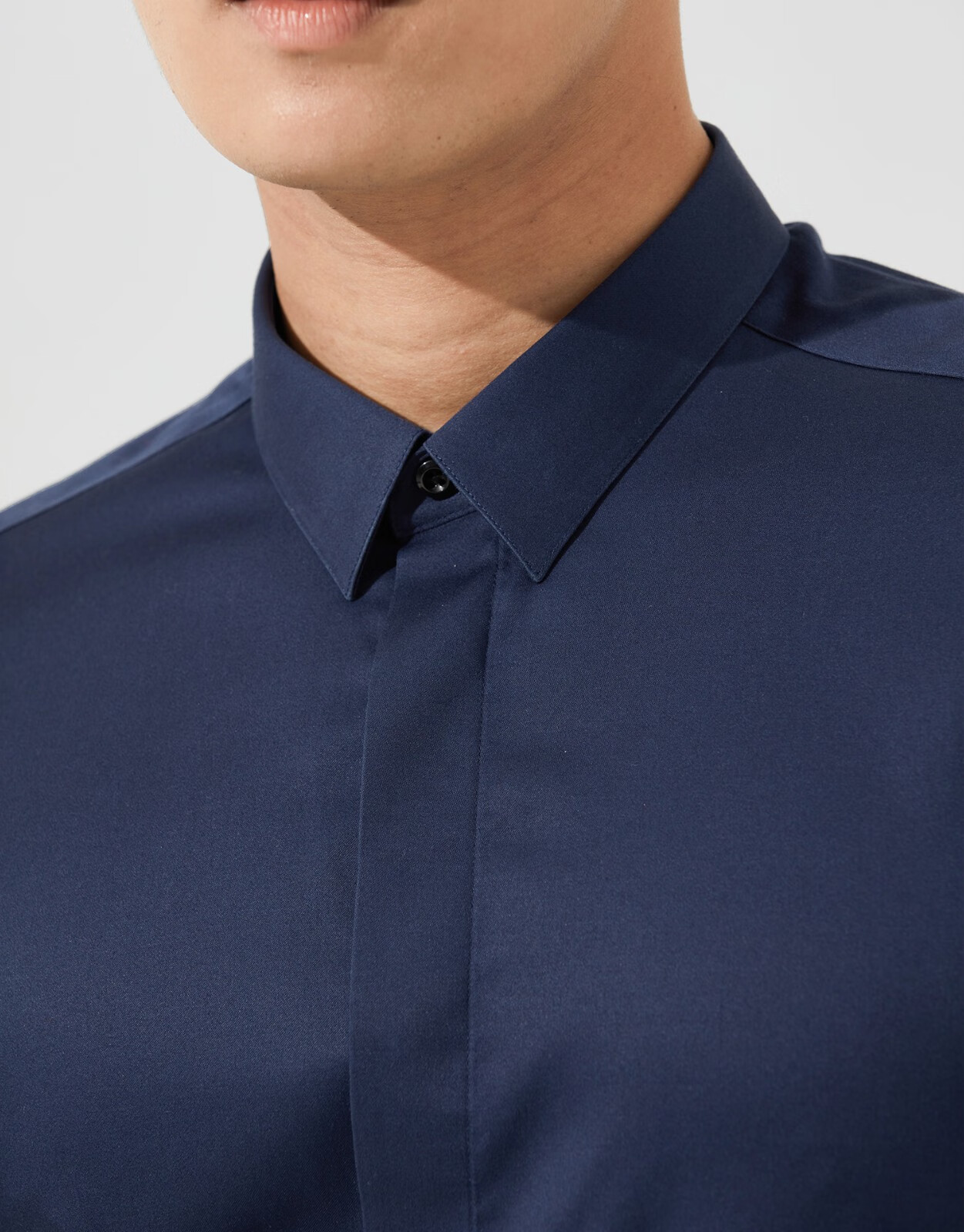 hany时尚深蓝衬衫长袖男式弹力棉免烫职业青年修身衬衣莫克林深蓝dp