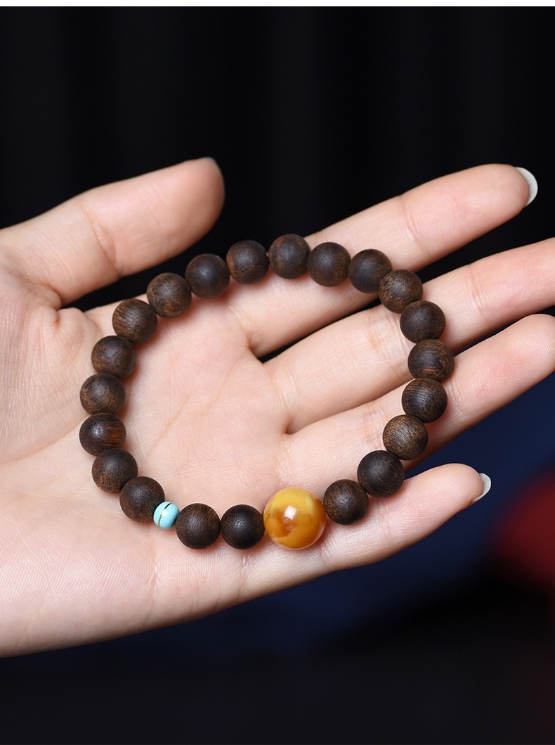 今古楼jingulou沉水白奇楠8mm沉香手串南红绿松配饰佛珠手链女香气