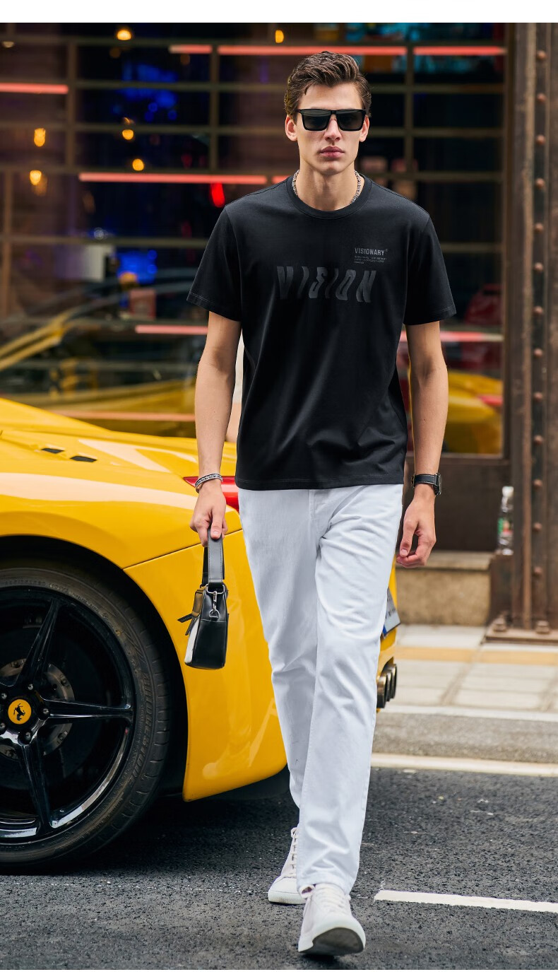 Mr.Bu Cotton 3D Letter Print Short Sleeve T-Shirt for Men, Summer New Style Comfortable Trendy, Graphite Black, L/175 7