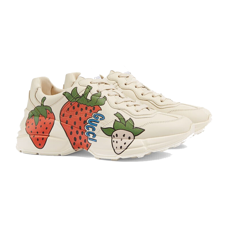 gucci古驰女鞋女士厚底鞋rhyton系列草莓印花厚底运动鞋老爹鞋代购