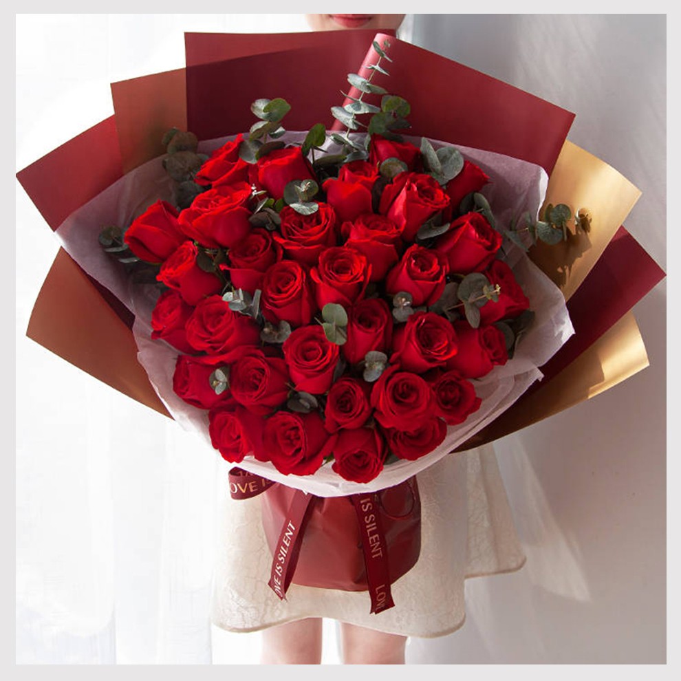 冉子花坊鲜花速递33朵红玫瑰香槟玫瑰花束求婚表白送女友生日礼物全国