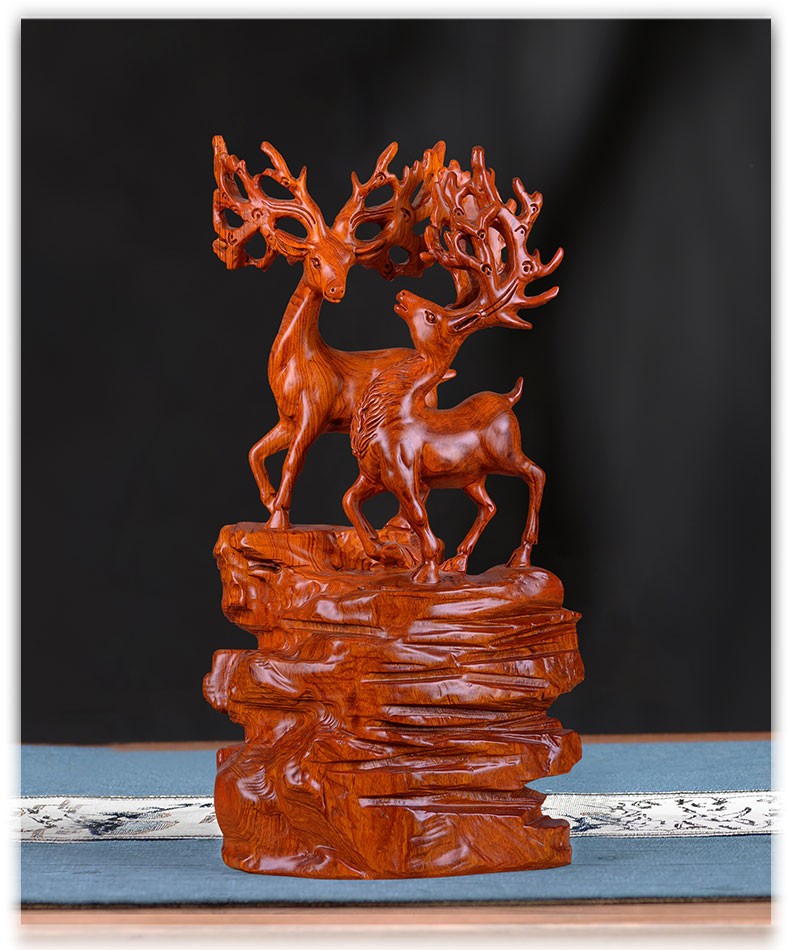 晨熟 木雕鹿摆件实木质雕刻梅花鹿客厅玄关家居摆设装饰品乔迁新居