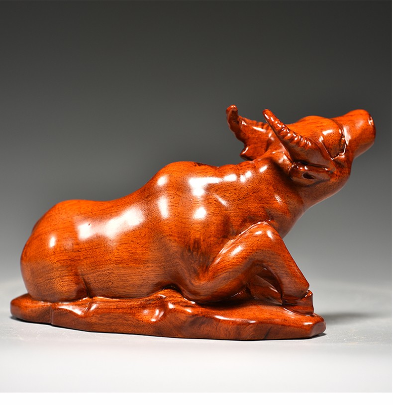 艺永轩花梨木雕牛摆件实木水牛工艺品牛气冲天家居客厅董事长总经理