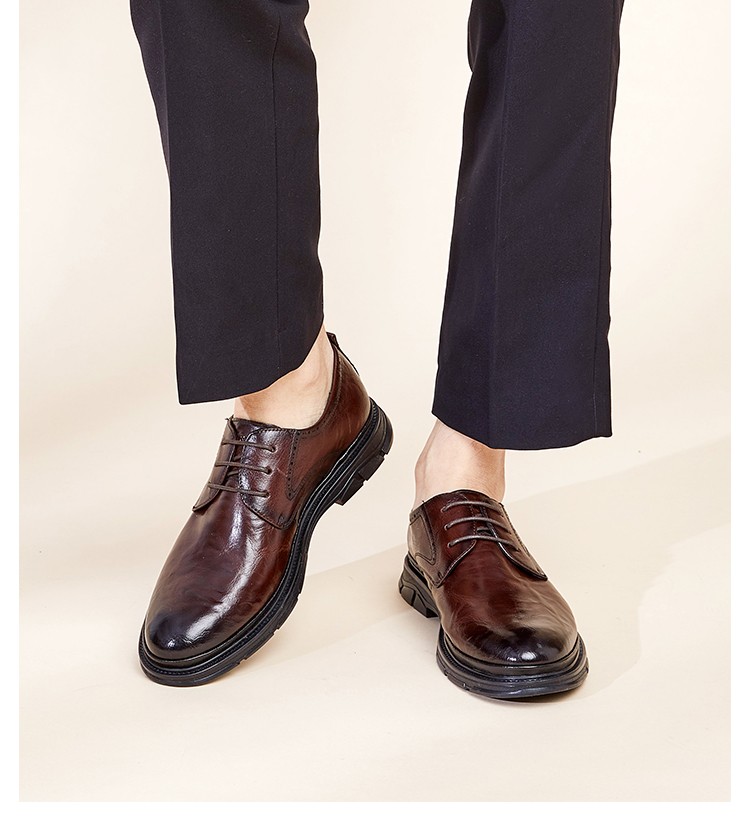 harson哈森男鞋休闲鞋男百搭款皮鞋男商务英伦风男士执勤鞋男黑色