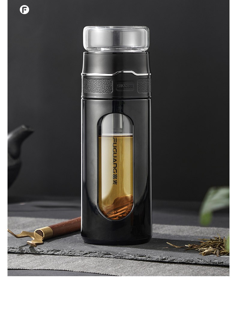 富光大容量耐摔玻璃杯商务男士双层塑玻泡茶杯茶水分离杯玻璃杯子带提