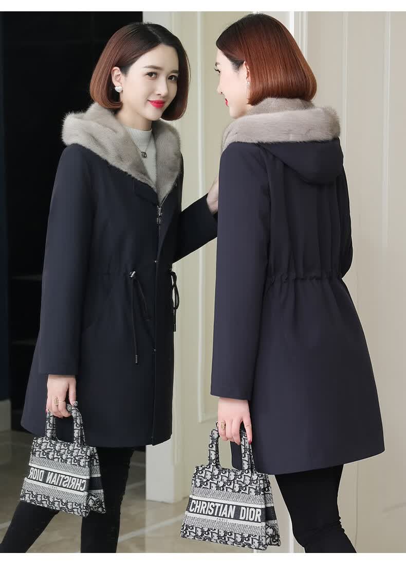 欧迪鸟odybird品牌女装派克服女中长款2021新款皮草内胆可脱卸水貂毛