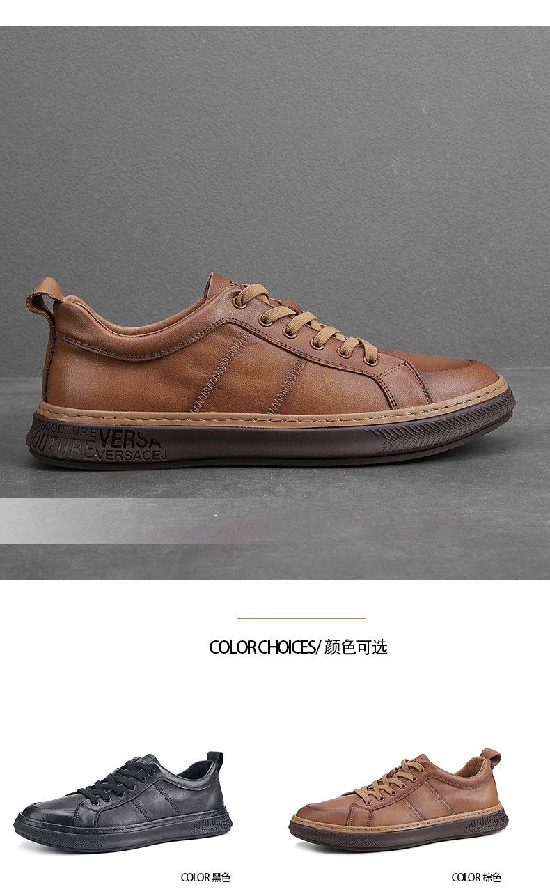 hangten欢腾休闲鞋男潮流牛皮软底系带春款耐磨板鞋男黑色38