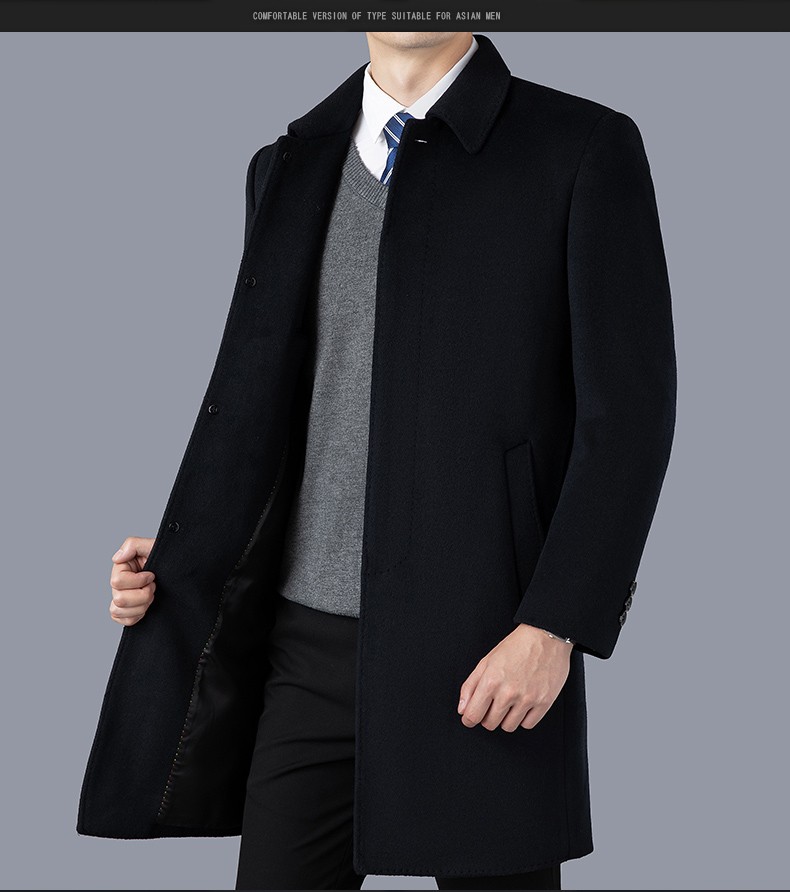 卡帝乐鳄鱼毛呢大衣男士休闲正装中长款上衣男秋冬季新款青年韩版标准