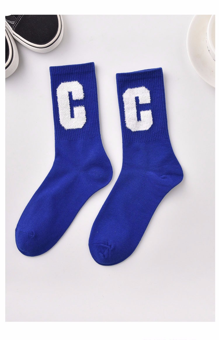 伦洛弗蓝色袜子男女中筒袜情侣袜搭配鲨鱼裤克莱因蓝袜子潮流运动韩国
