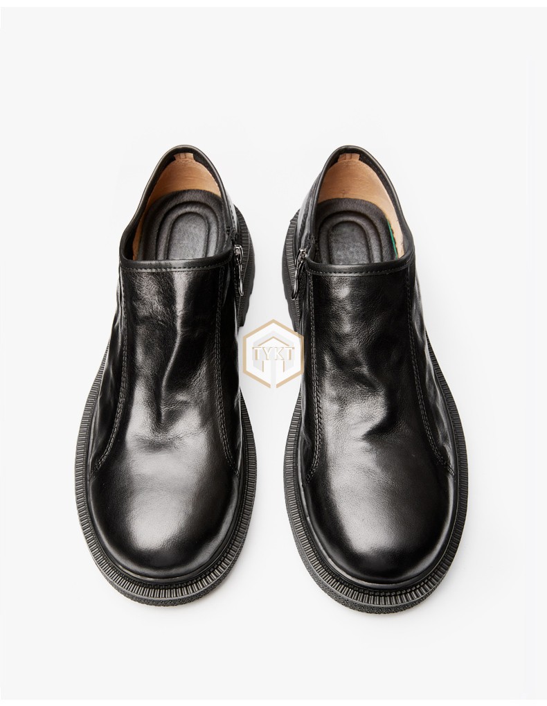 tykt商务休闲大头皮鞋男【头层牛皮】潮流百搭圆头休闲鞋男拉链软皮单