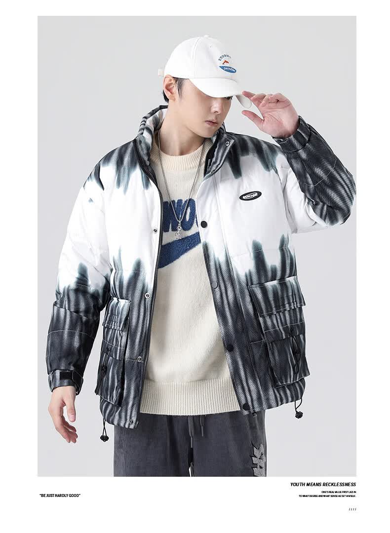 增致牛仔羽绒服男士冬装潮流2021冬季立领保暖加厚外套渐变色m