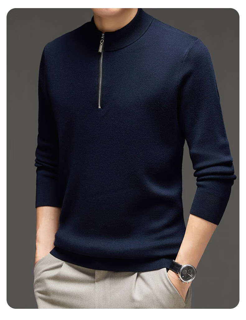 老爷车加厚羊毛衫上衣服中年男装拉链立领保暖冬天中老年爸爸装纯色