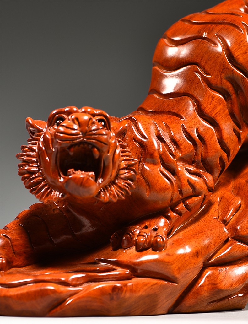 艺永轩花梨木雕老虎摆件工艺品十二生肖虎实木雕刻下山虎木质动物虎年