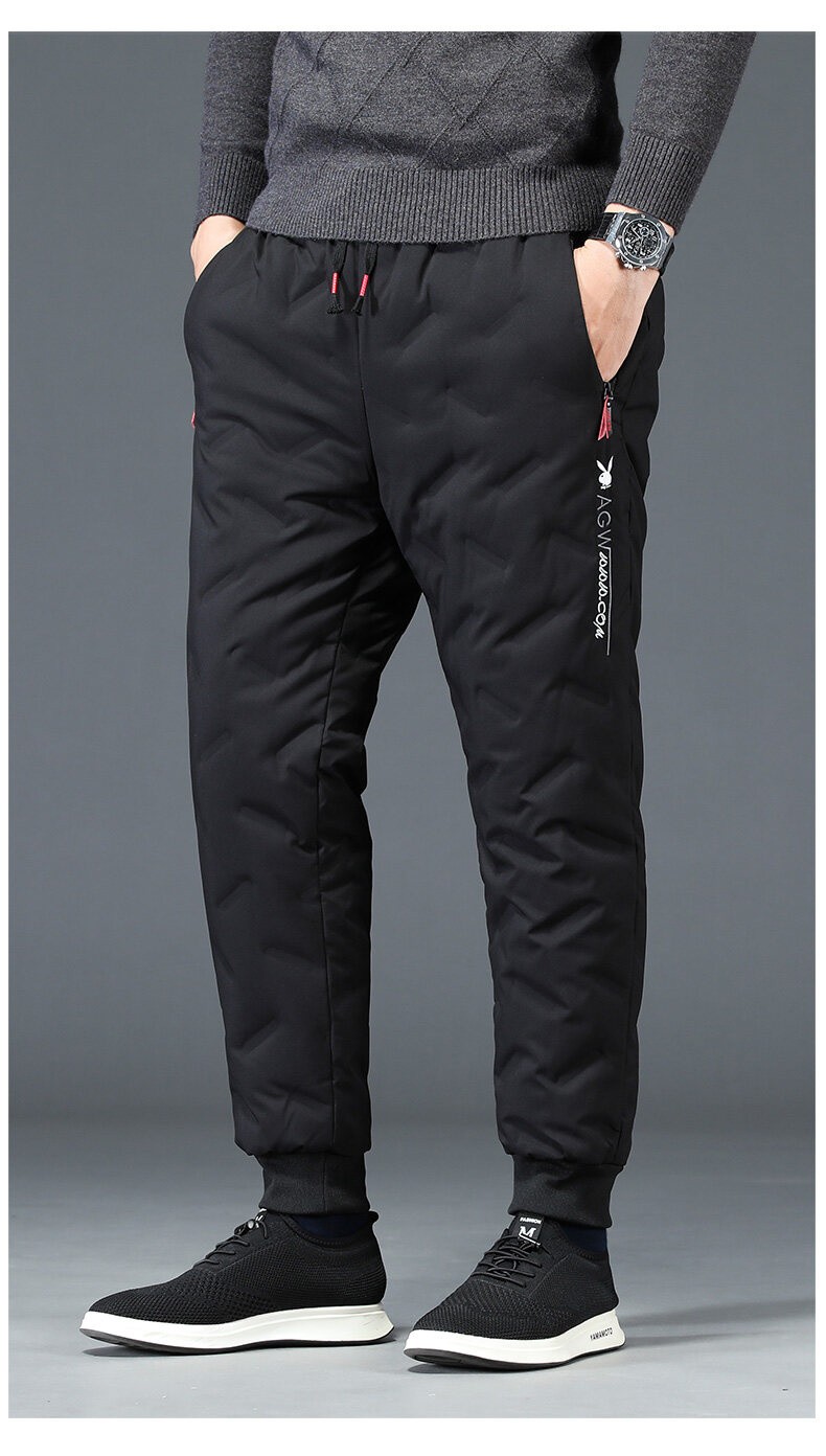 花花公子男装羽绒裤男士2021秋冬季新款加绒裤加厚休闲裤子男士直筒男