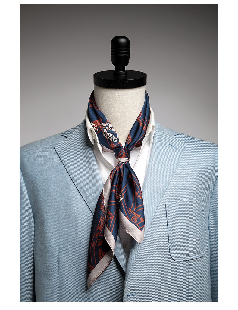 惜袖品牌轻奢真丝帅气丝巾男2022新款商务西装领巾桑蚕丝装饰围巾几何