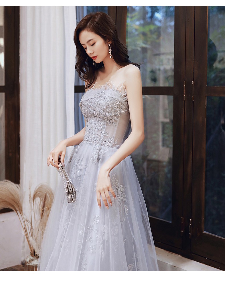 cocl轻奢女装气质抹胸连衣裙灰色宴会晚礼服裙女2022新款长款高端大气