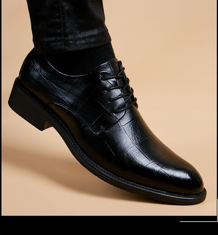 walker shop皮鞋男商务正装尖头软底透气内增高鞋潮韩版男鞋 黑色(内