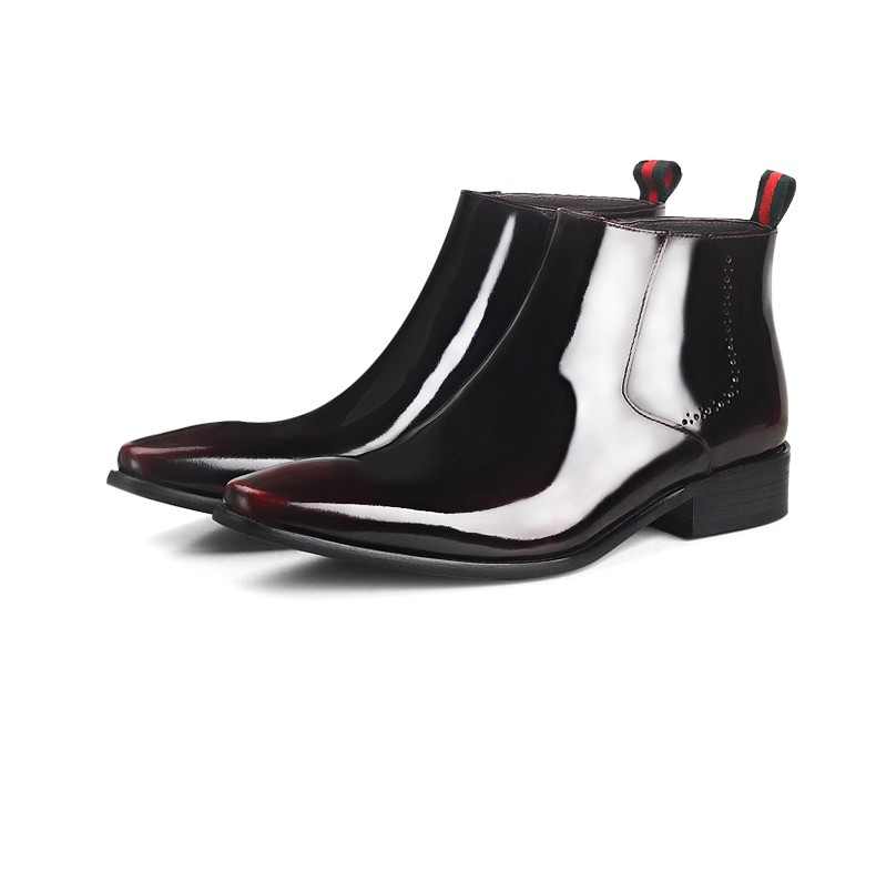 玛古芭男鞋漆皮商务鞋子男皮靴头层牛皮男靴亮面方头马丁靴男真皮高帮